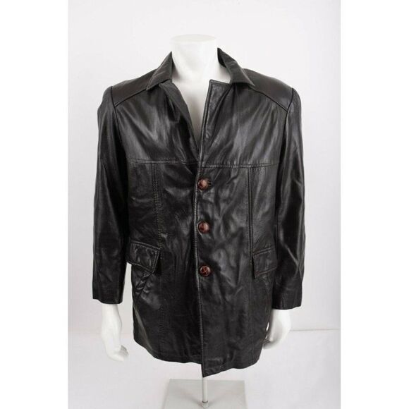 Phase 2 Mens Genuine Leather Trench Coat Jacket M - Picture 1 of 7